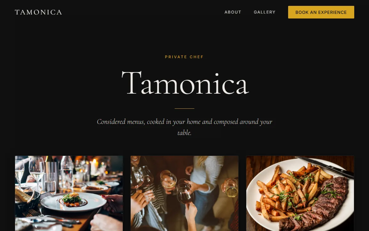 Homepage of the Tamonica private chef site